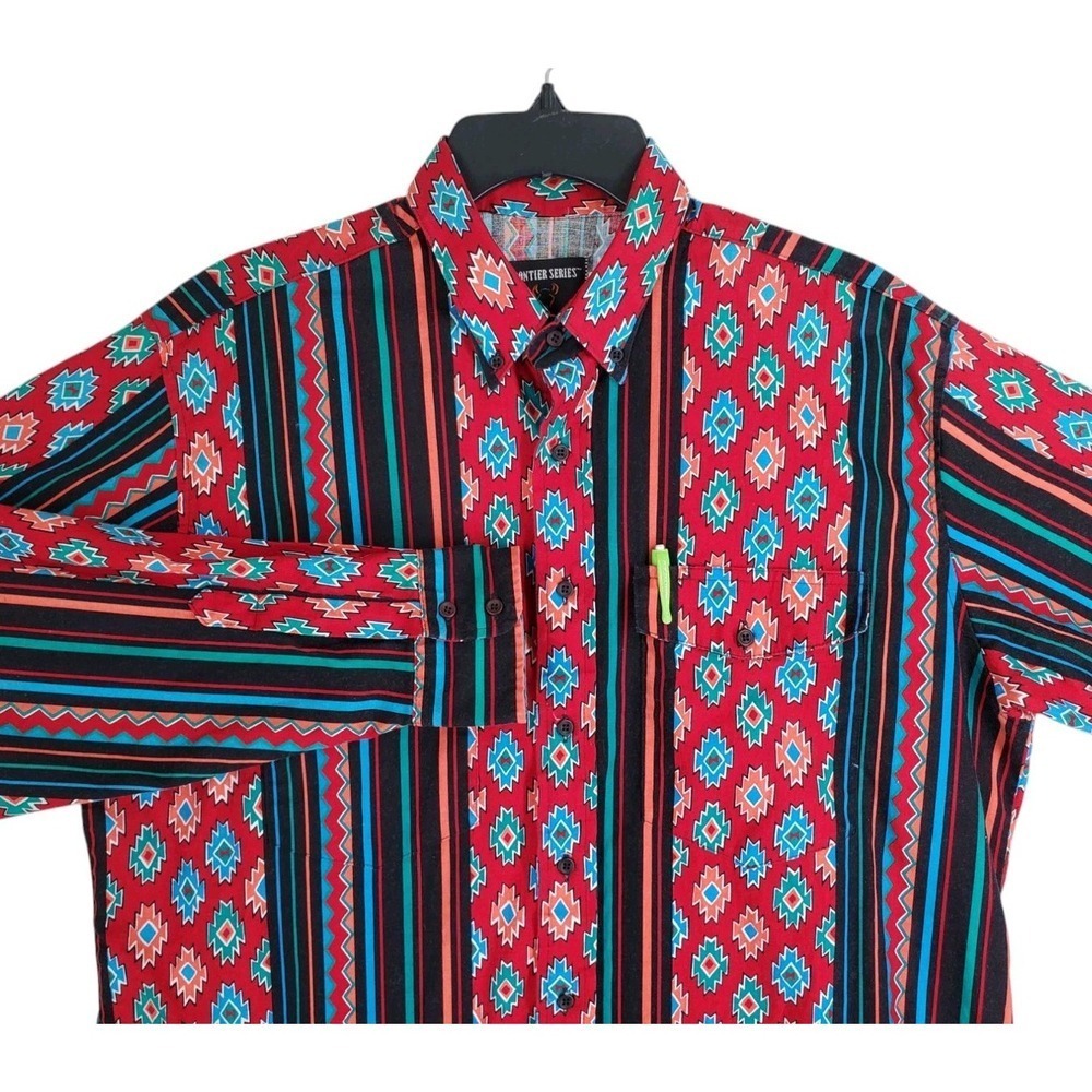 Vtg Y2K Wrangler Frontier Series Brushpopper Shirt Men L Aztec Button LS Western